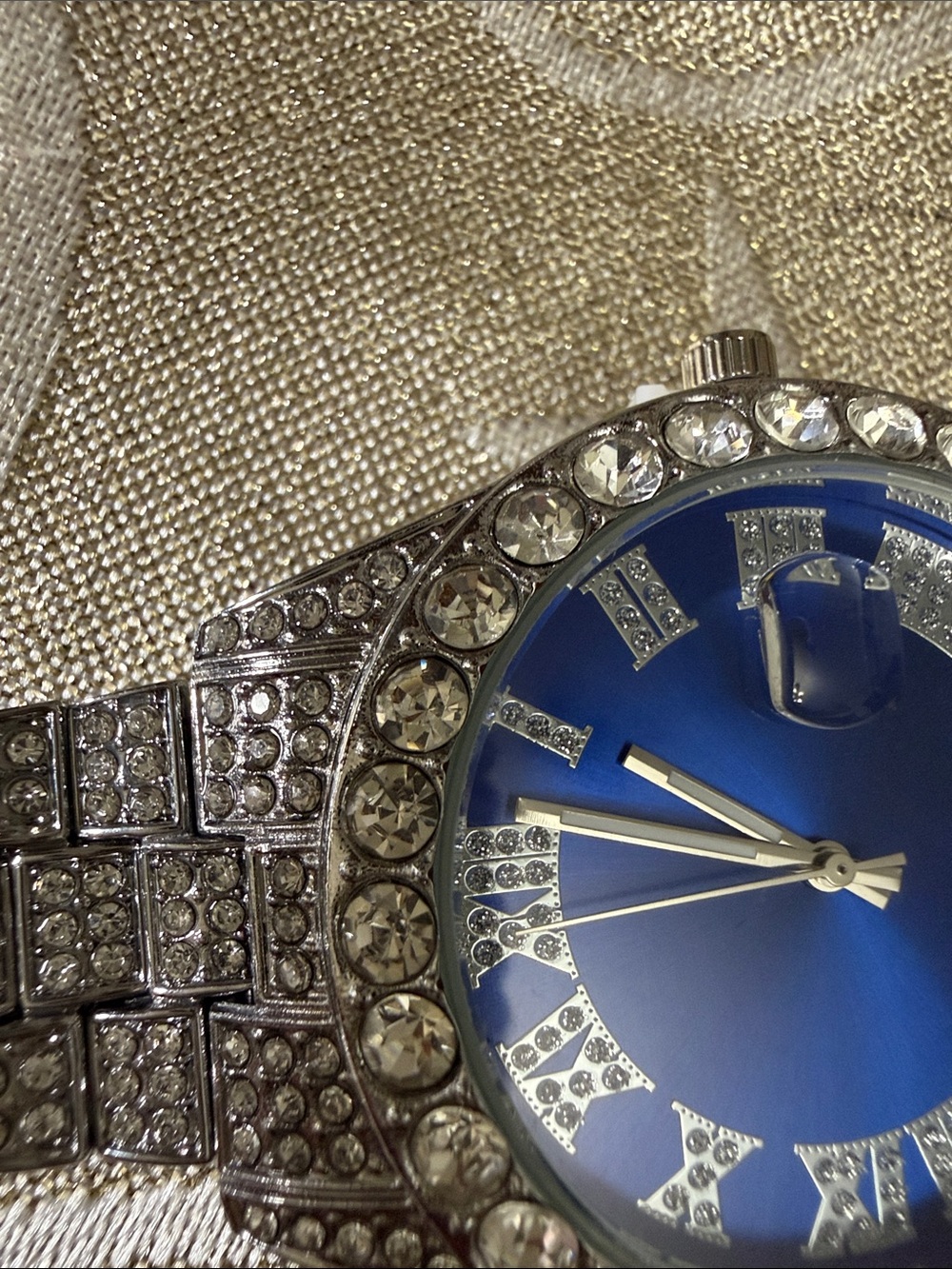 Men’s Blue Dial Crystal-Embellished Silver Watch and silver bracelet set - Picture 16 of 16
